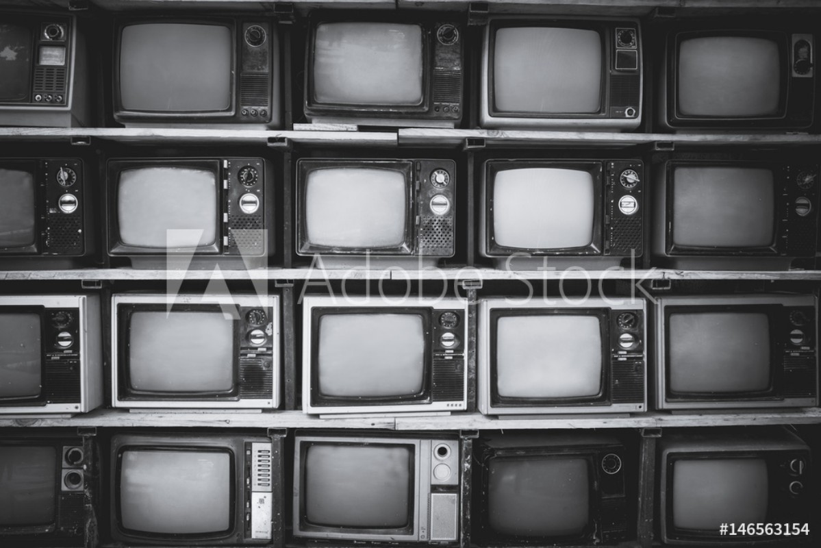Bild på Pattern wall of pile black and white retro television TV - vintage filter effect style